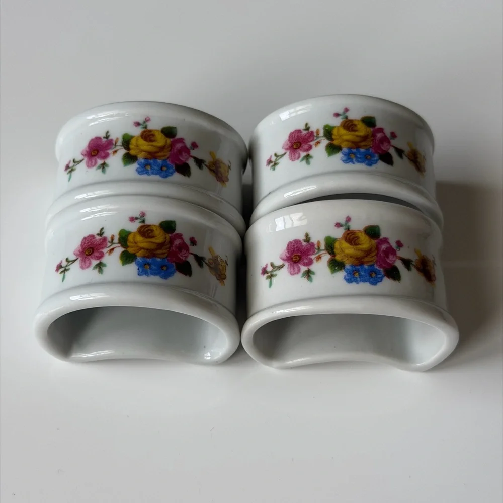Porcelain Floral Napkin Rings - Set of 4